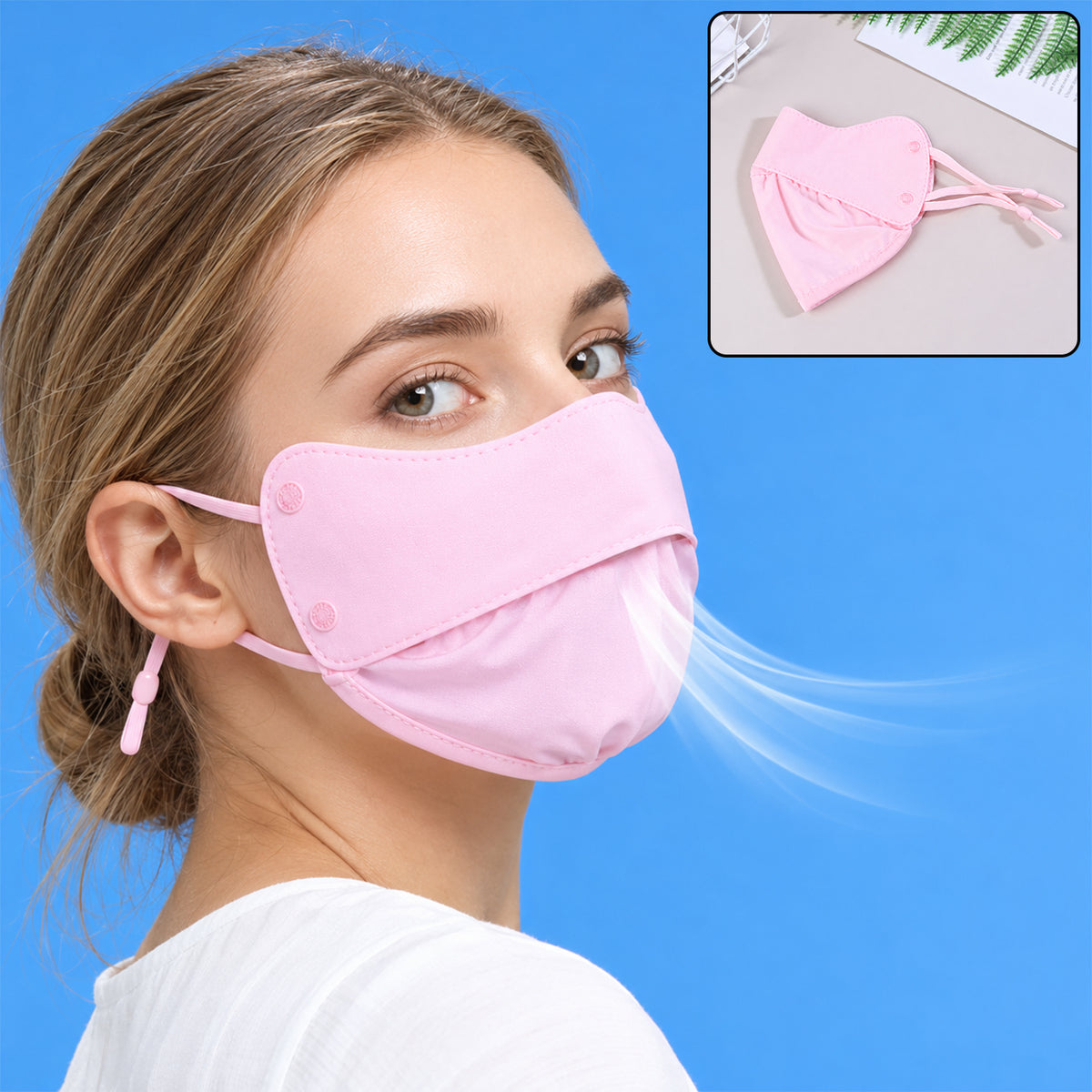 Reusable fabric face cover with adjustable ear loops worn on face