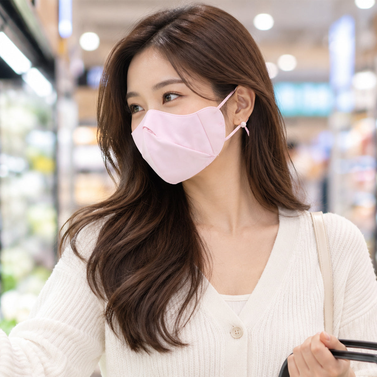 Reusable face cover shown during everyday wear