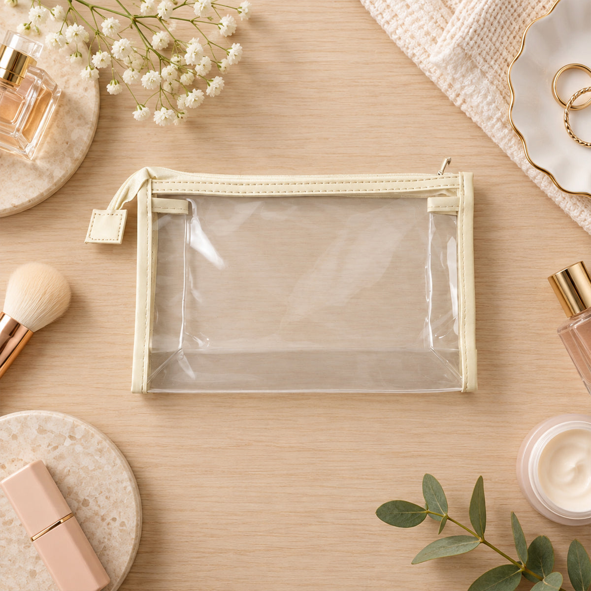 Clear pouch viewed from above