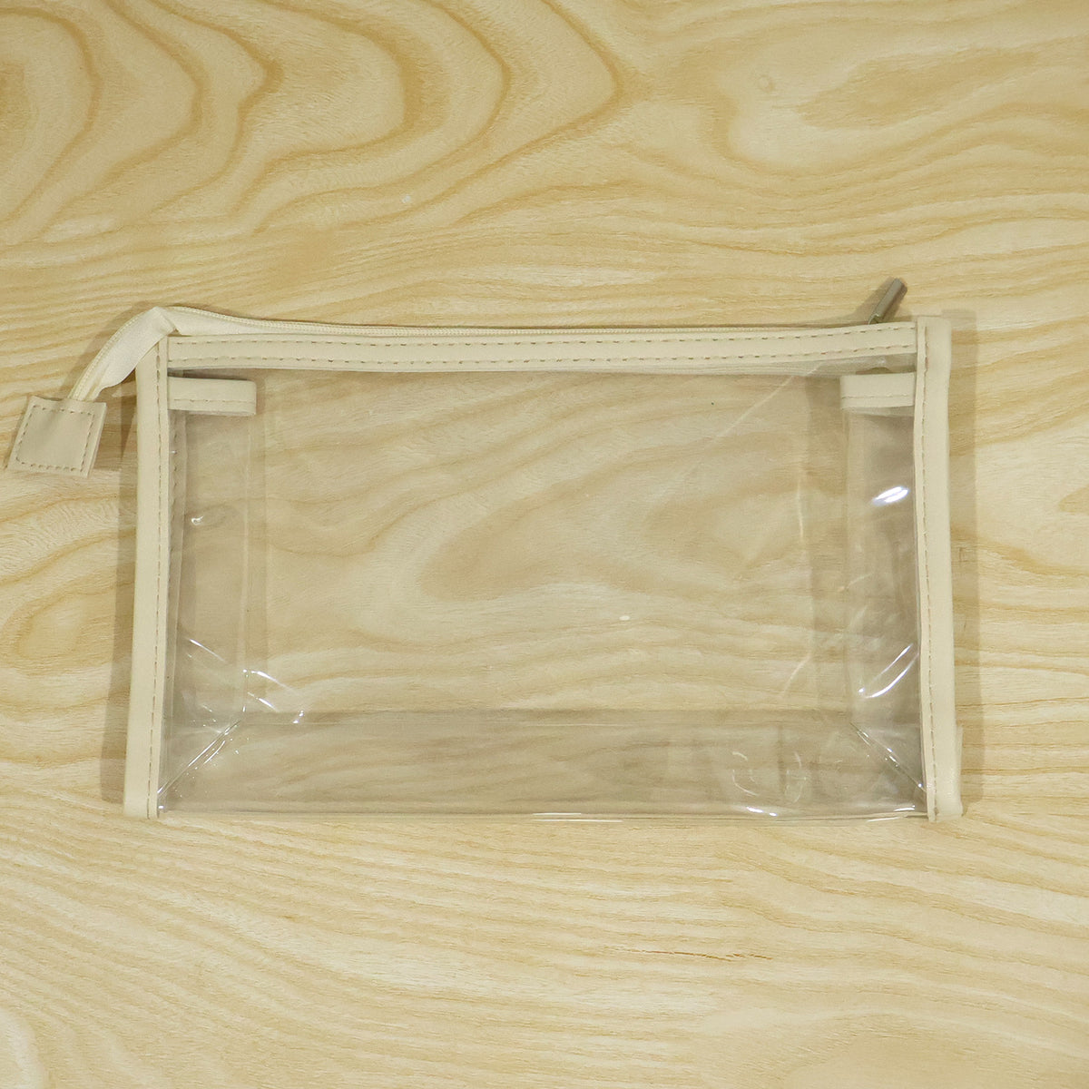 Actual photograph of transparent makeup pouch