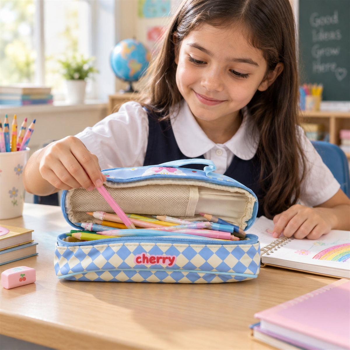 Pouch used to organise school stationery