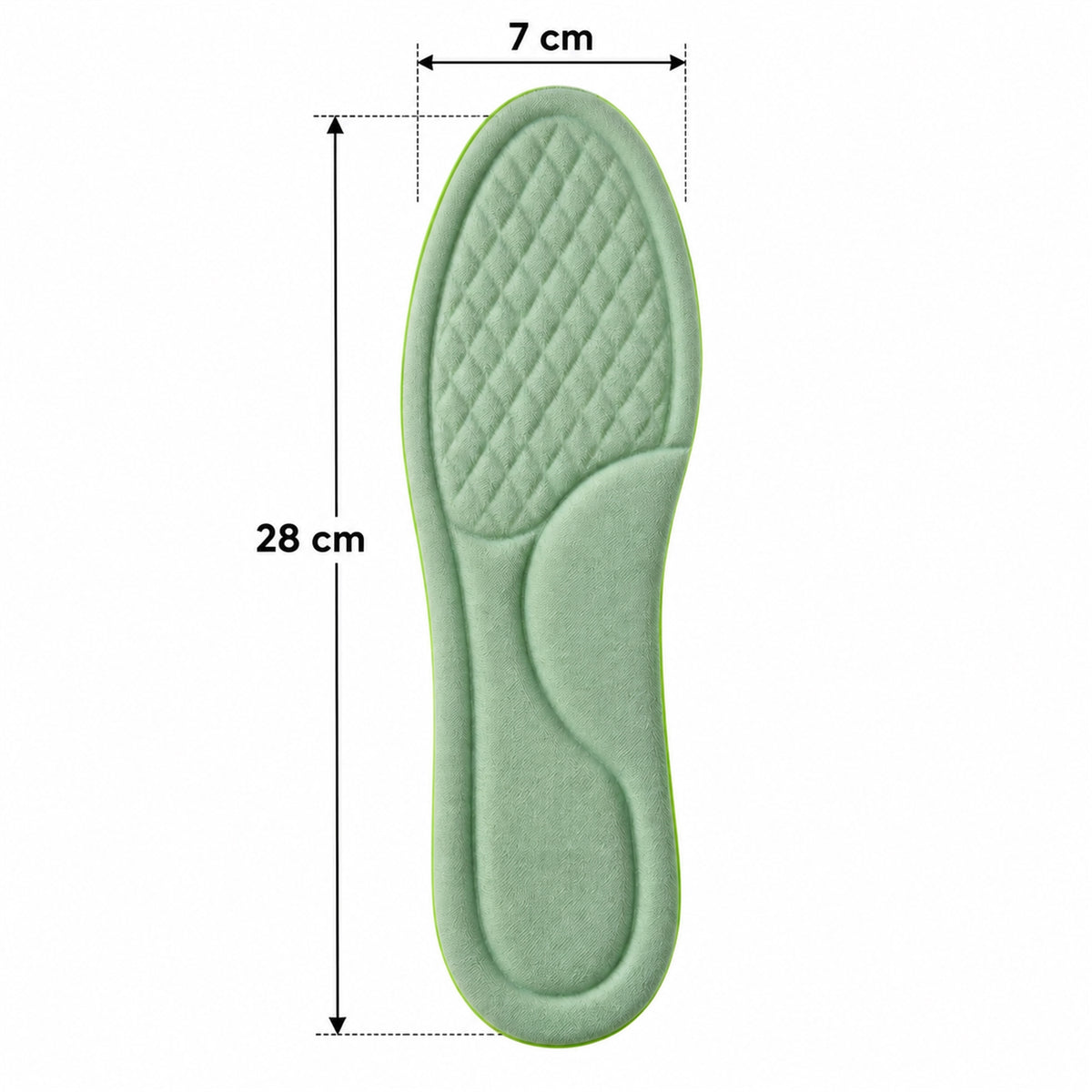 Insole size guide showing length 28 cm and width 7 cm