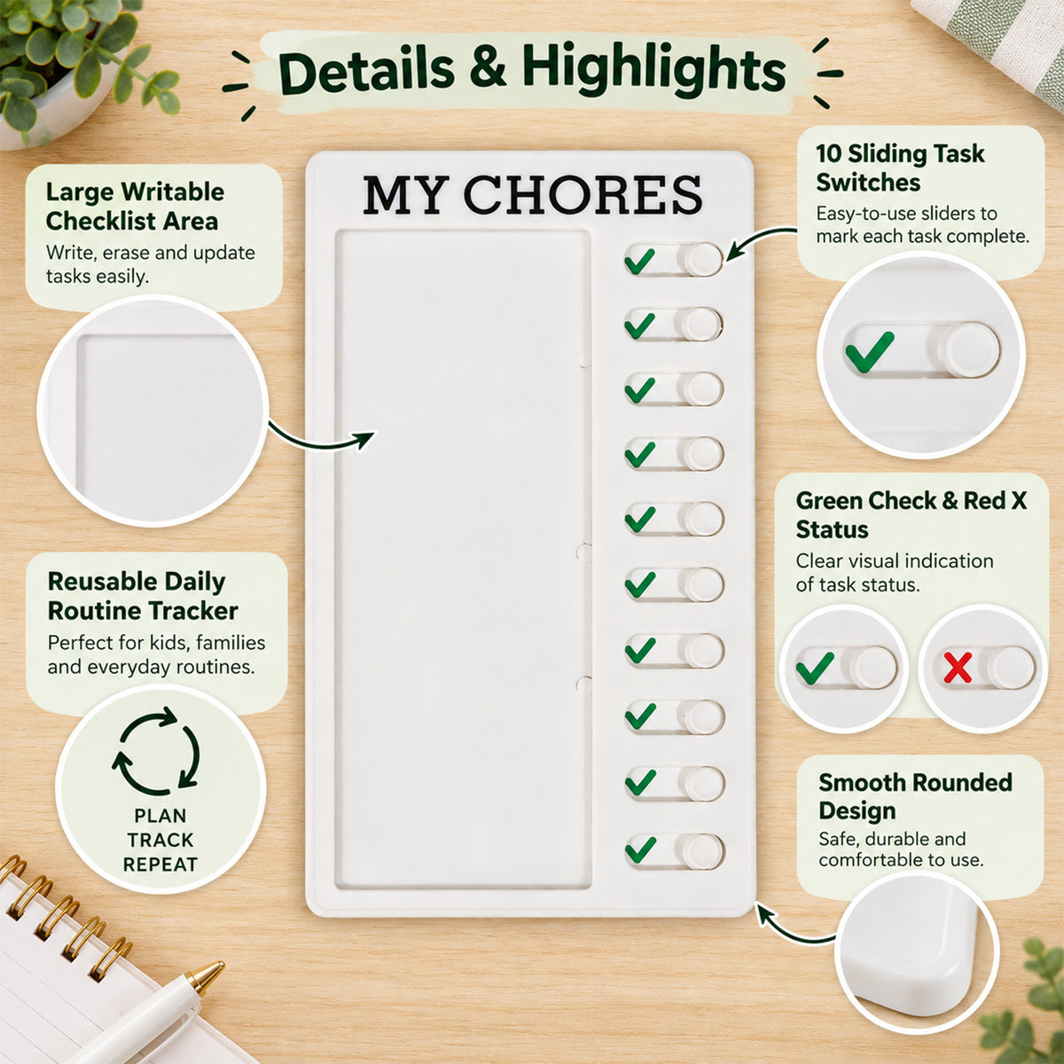 Sliding checklist chore board features - view 06