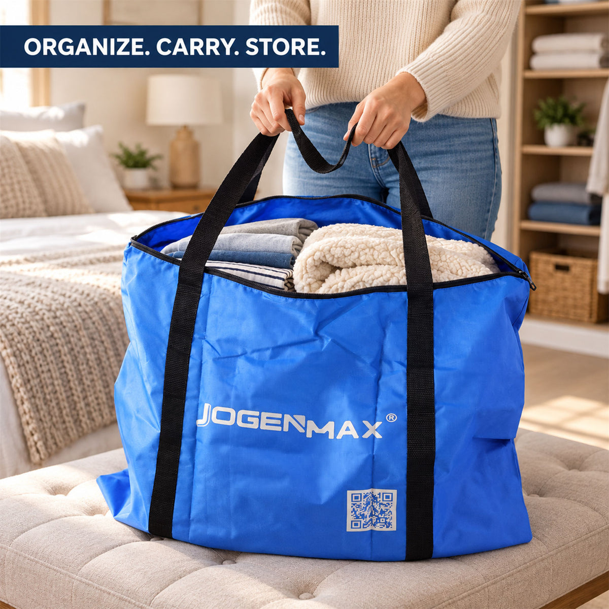 Multipurpose Storage Bag with Zipper Opening and Comfortable Webbing Handles