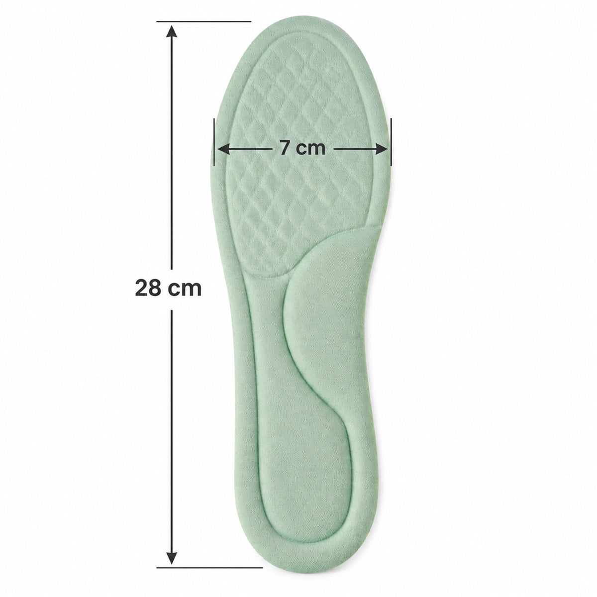 Insole size guide showing length 28 cm and width 7 cm