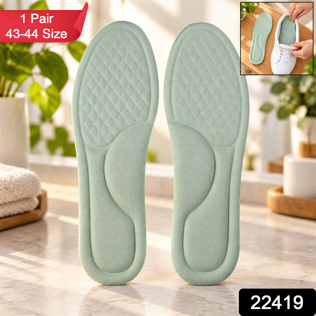 Foam insole pair with product code 22419 and size 43-44 label