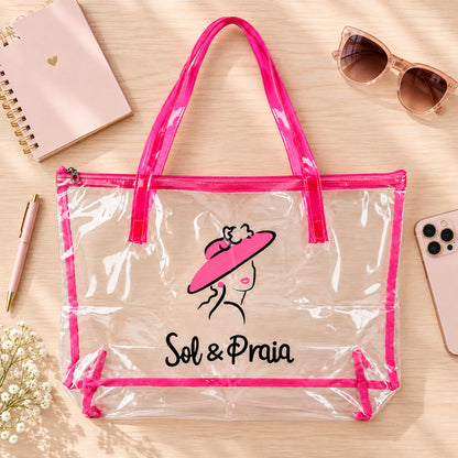 Transparent PVC tote bag with zipper and carry handles - view 02