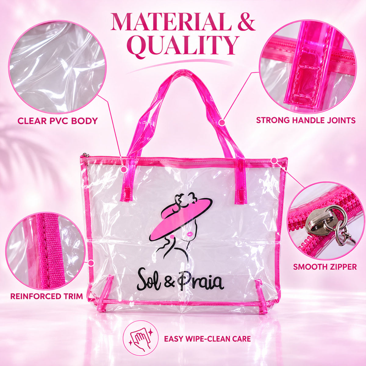 Transparent PVC tote bag with zipper and carry handles - view 03