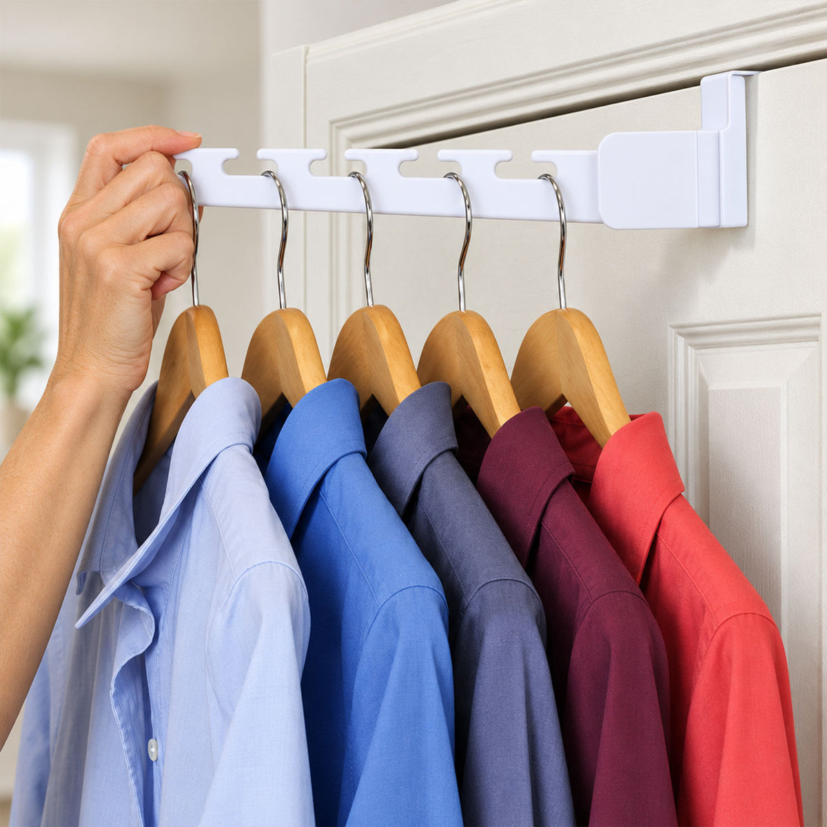 Folding plastic multi slot hanger with over edge mount - view 03