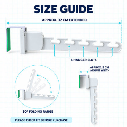 Folding hanger size guide showing approximately 32 cm extended length and 5 cm mount width