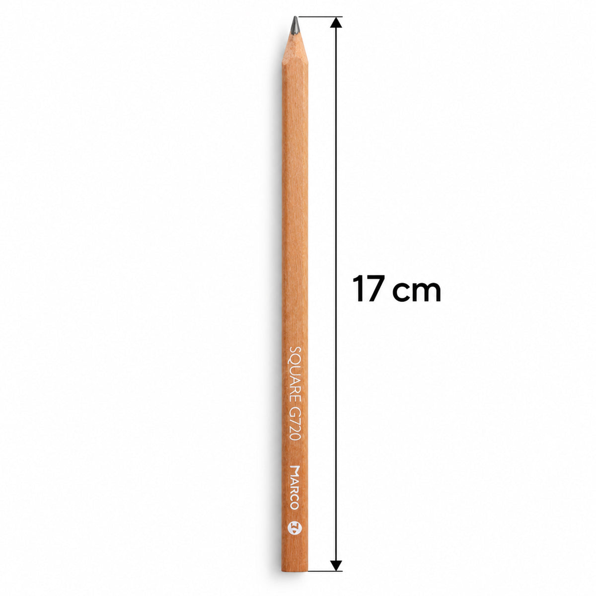 Wooden pencil size guide showing 17 cm length