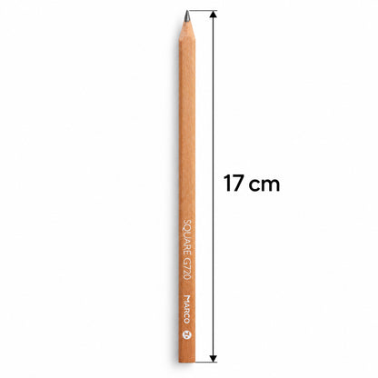 Wooden pencil size guide showing 17 cm length