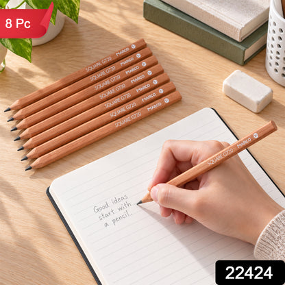 Wood writing pencil set with product code 22424 and 8 Pc label