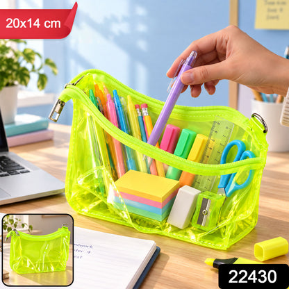 Transparent stationery pouch with product code 22430 and 20x14 cm label