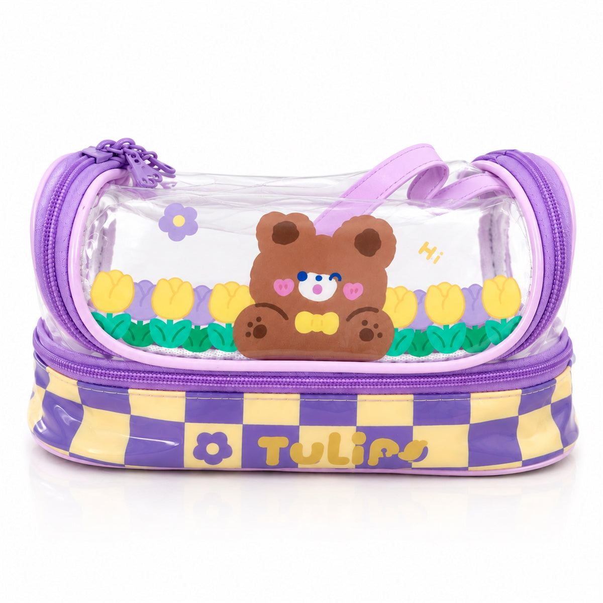 Bear and tulip printed double layer pouch - view 4
