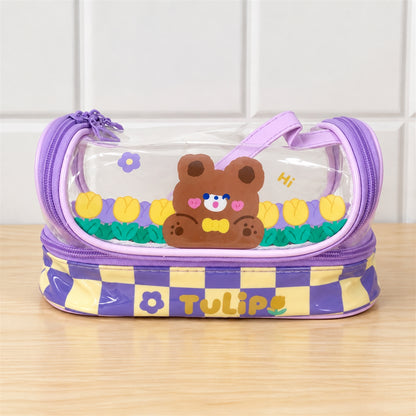 Actual photograph of bear and tulip printed pouch