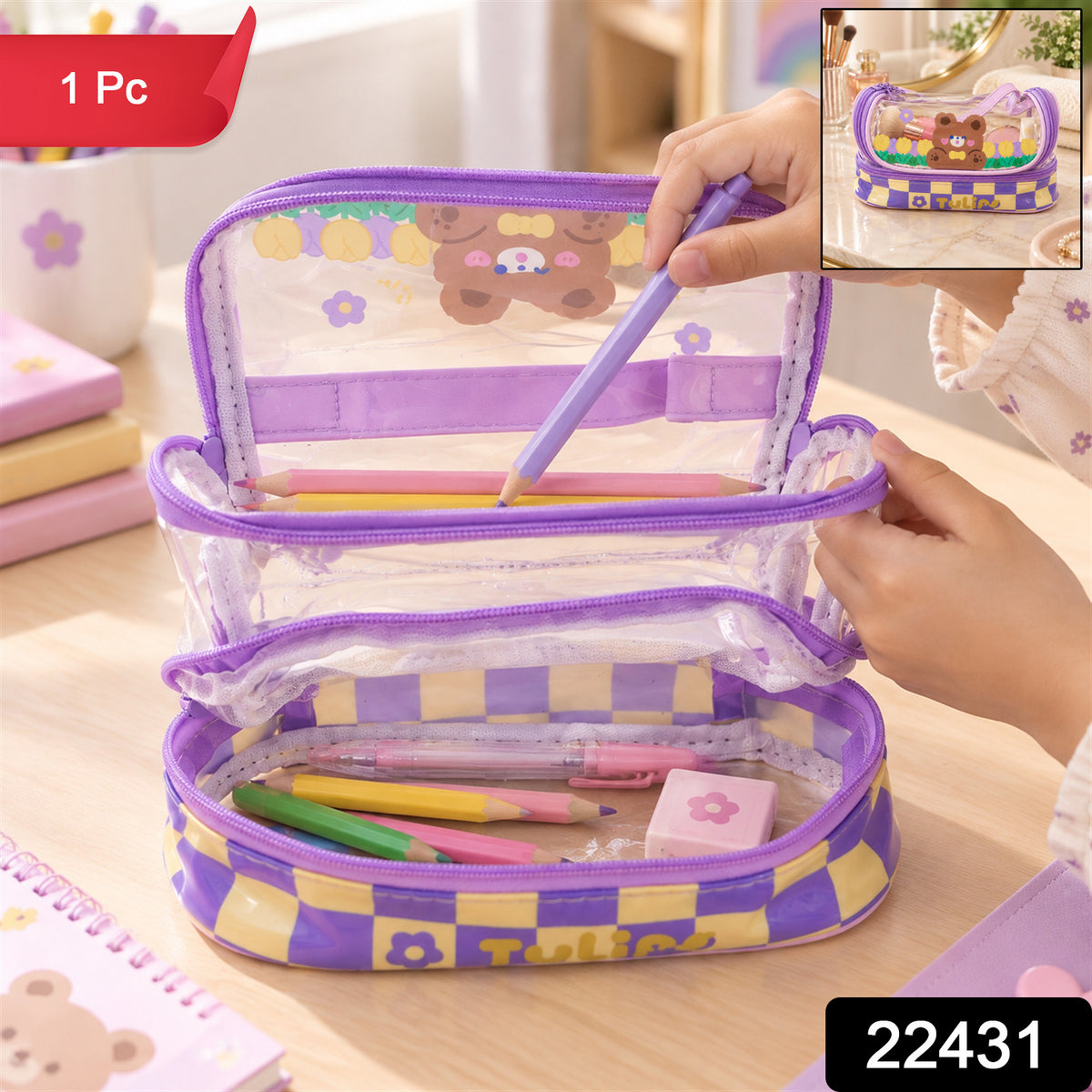 Double layer transparent pouch with product code 22431 and 1 Pc label