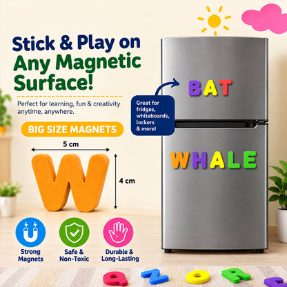 Alphabet magnet example size guide and magnetic surface display