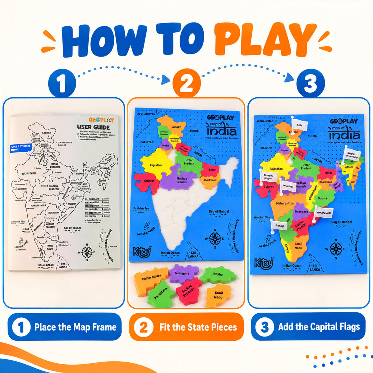 Map puzzle assembly and flag placement steps