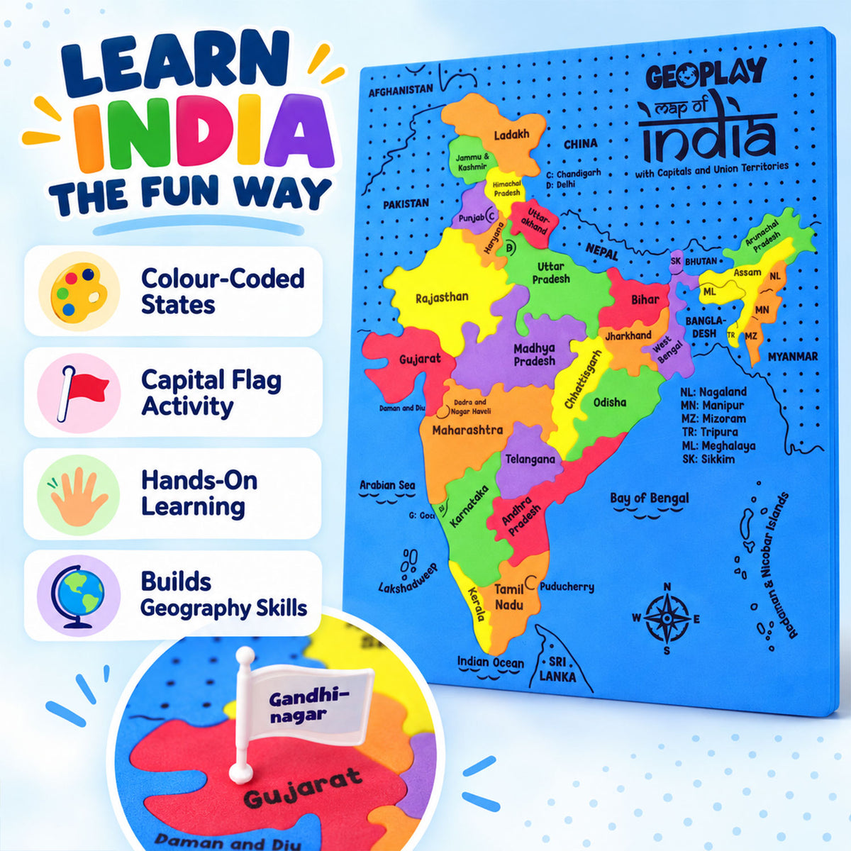 India map puzzle learning features
