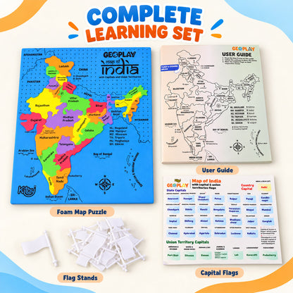 Map puzzle board, guide and flag components