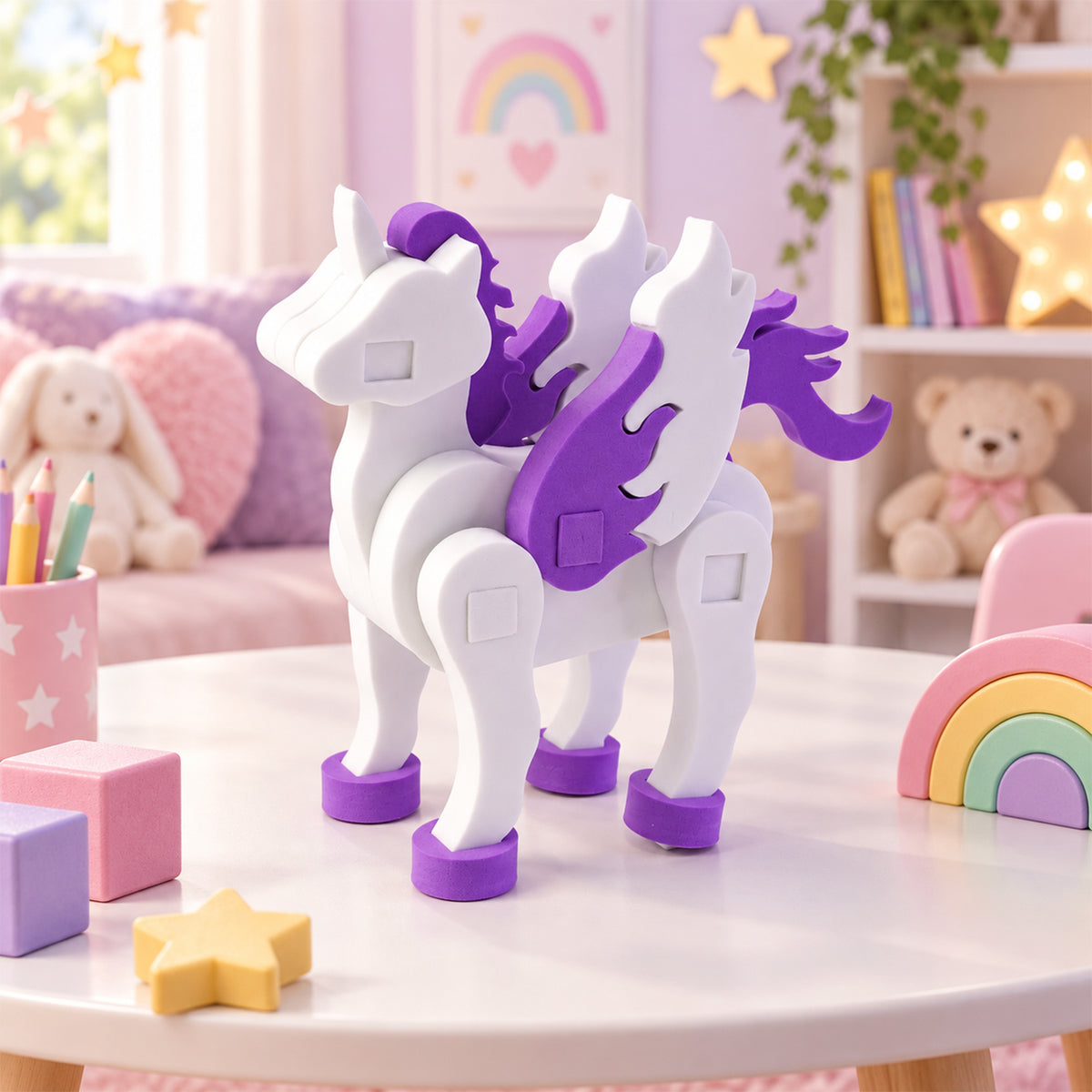 Assembled winged unicorn model