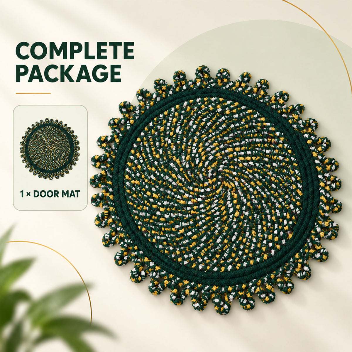 Round braided floor mat with decorative looped edge - view 03