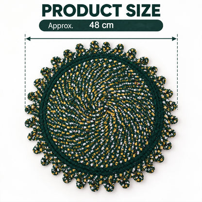 Round floor mat size guide showing approximately 48 cm diameter