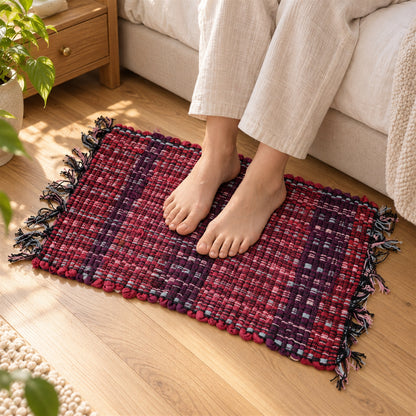 Decorative woven floor mat with fringed edges - Woven_Mat_2
