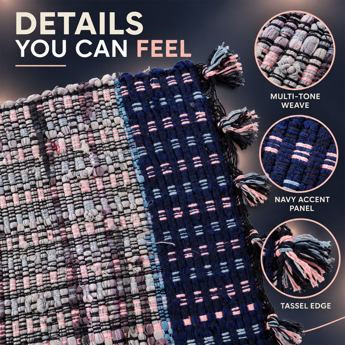 Textured woven floor mat with tassel edges - view 02