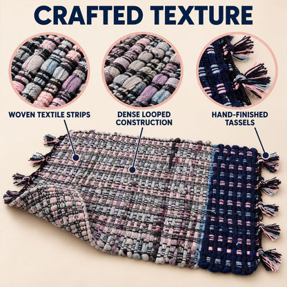 Textured woven floor mat with tassel edges - view 03