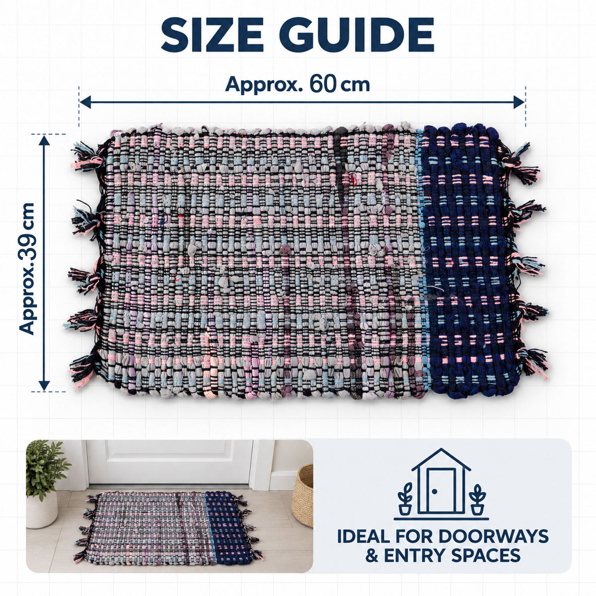 Floor mat size guide showing approximately 60 cm width and 39 cm height