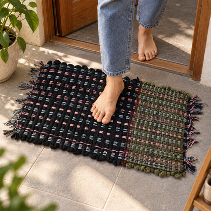 Two tone woven floor mat with tassel edges - Door-Mat-01