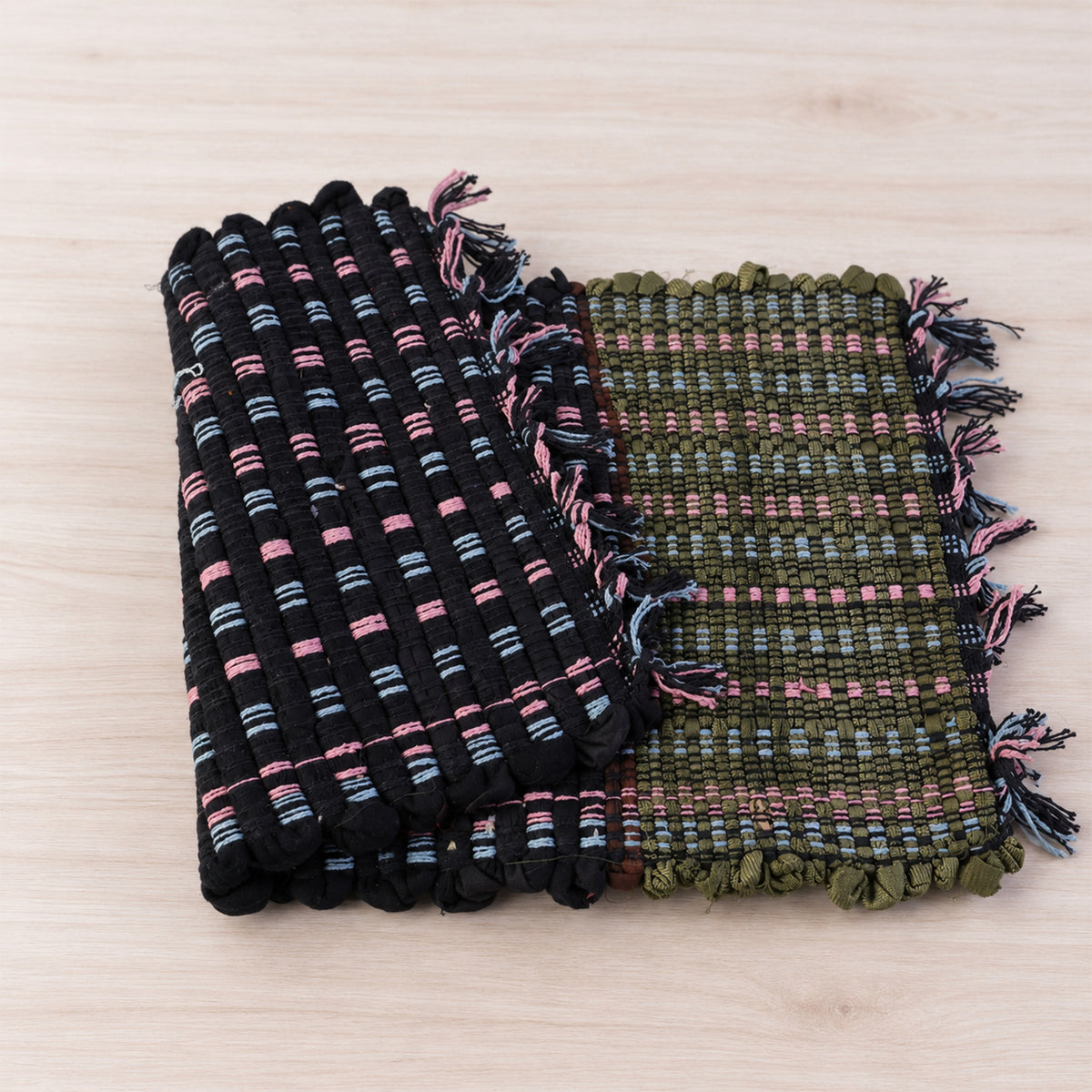 Two tone woven floor mat with tassel edges - Door-Mat-03
