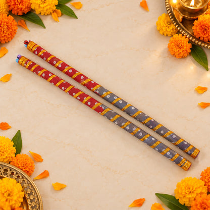Decorated dandiya sticks with fabric wrapping and bells - Dandiya-02