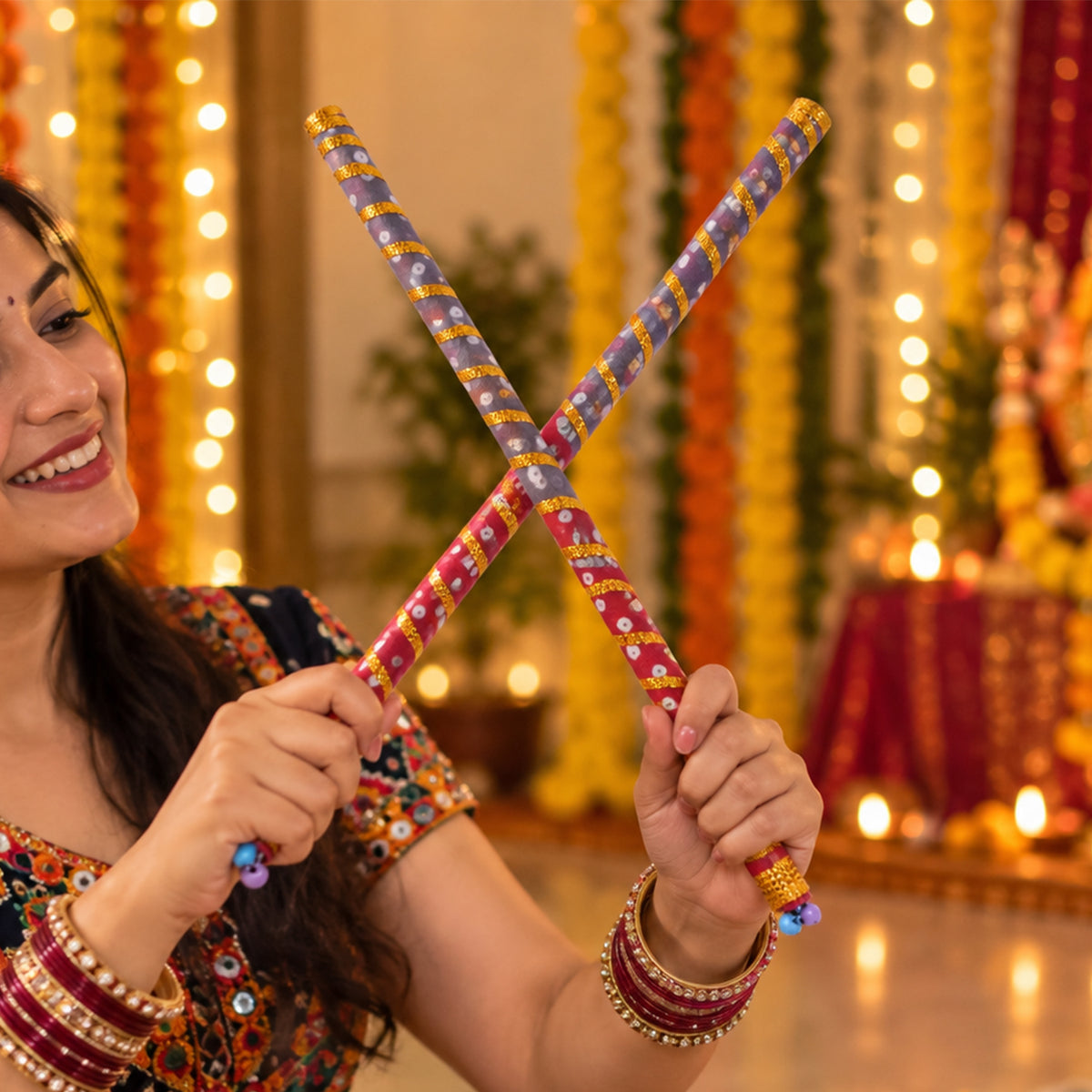 Decorative wooden base dandiya sticks - Dandiya-04