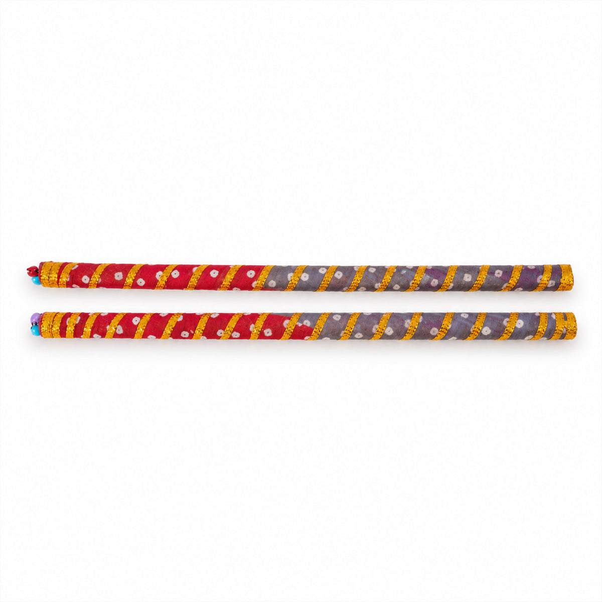 Decorated dandiya sticks with fabric wrapping and bells - Dandiya-05