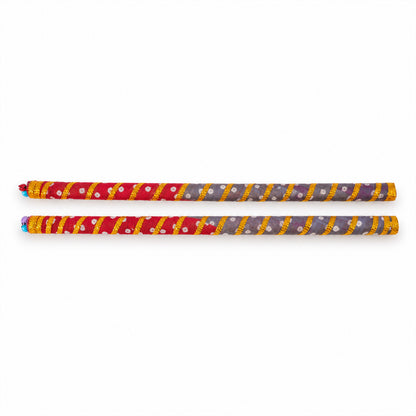 Decorated dandiya sticks with fabric wrapping and bells - Dandiya-05