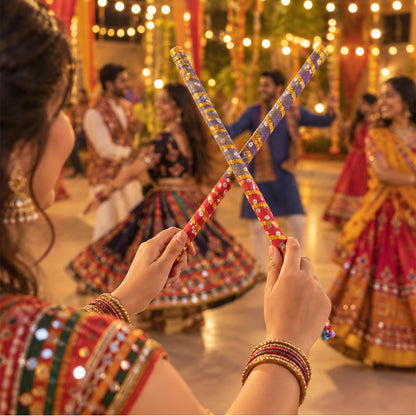 Decorative wooden base dandiya sticks - Dandiya-06