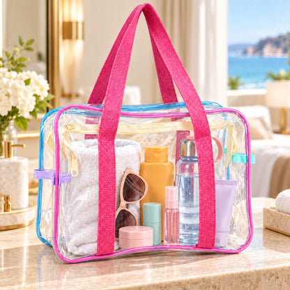 Transparent PVC tote bag with zipper and paired carry handles - view 03
