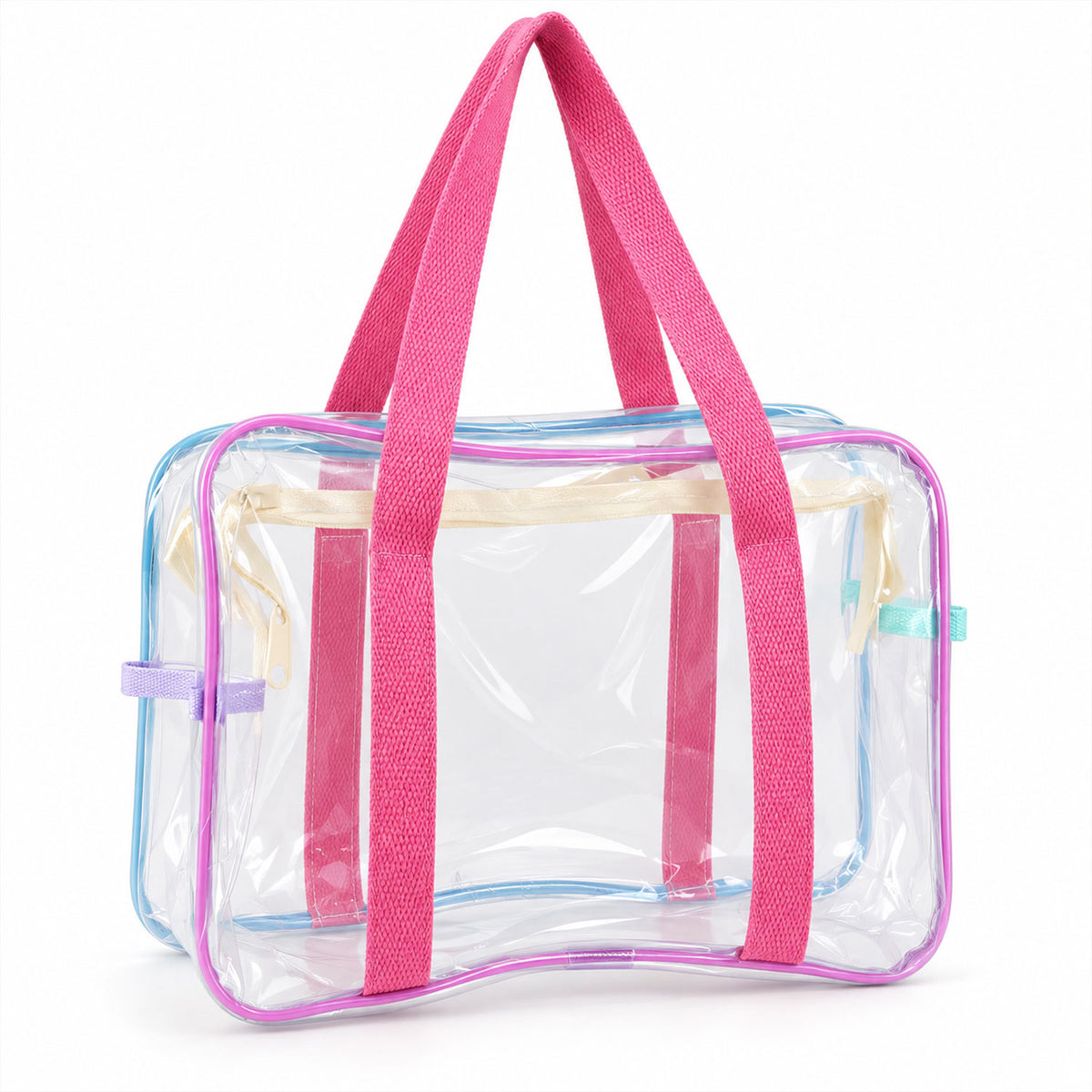 Transparent PVC tote bag with zipper and paired carry handles - view 09