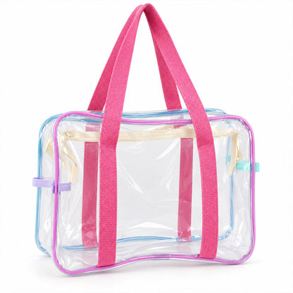 Transparent PVC tote bag with zipper and paired carry handles - view 09