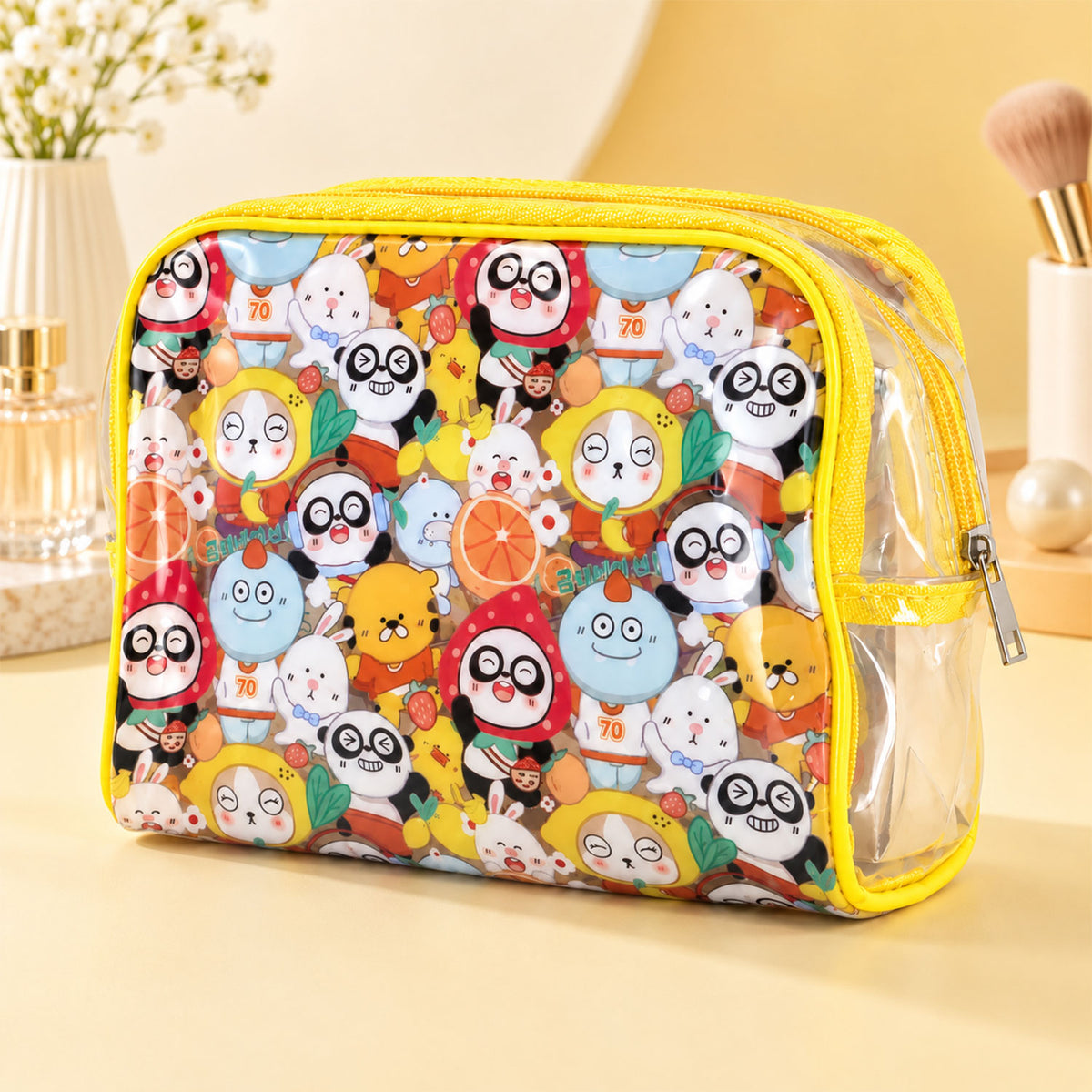 Cosmetic pouch exterior and zipper detail