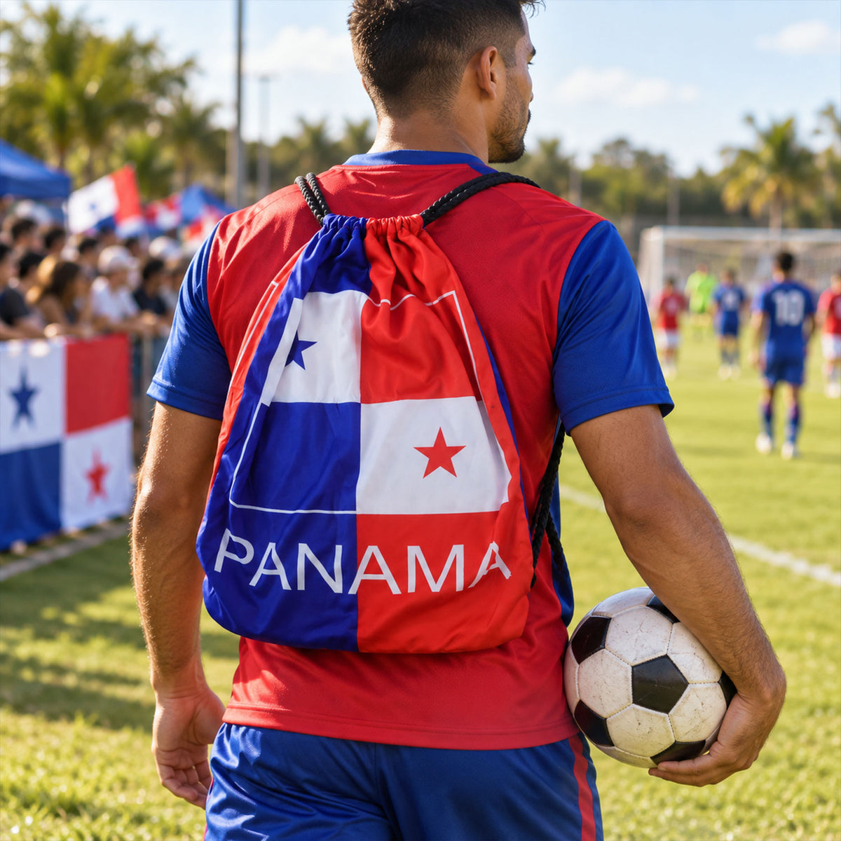 Drawstring bag carried during sports outing