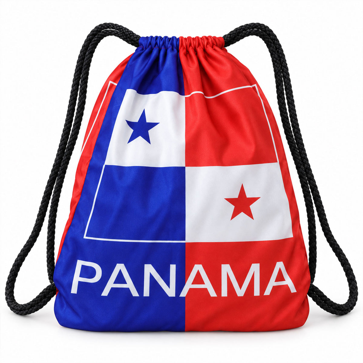 Printed drawstring backpack on white background