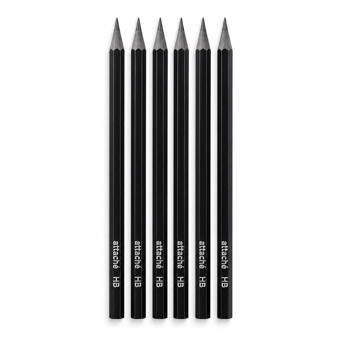 Six wooden pencils on white background