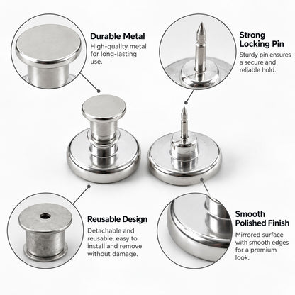 Metal magnetic push pin clip for adjustable clothing fit - view 03