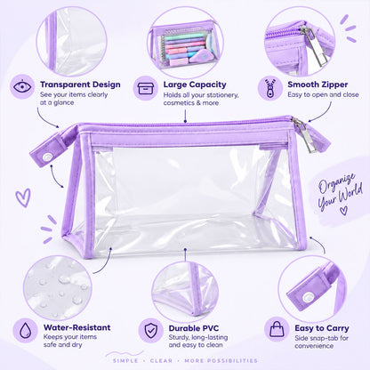 Transparent PVC zipper pouch with purple trim - view 03
