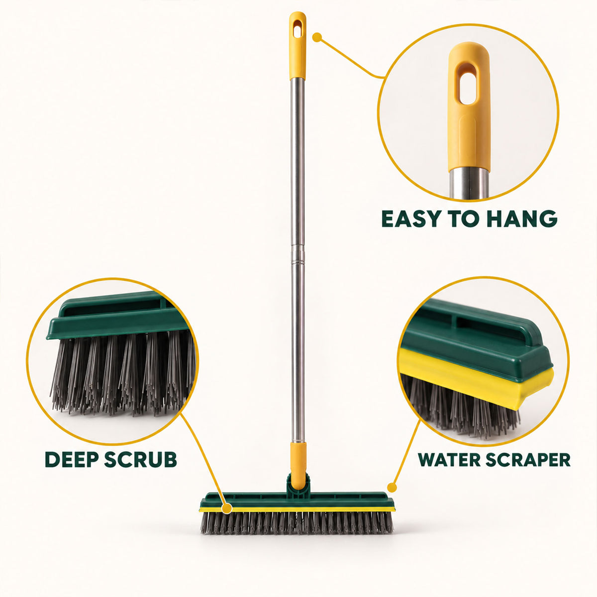 Floor brush bristles scraper and hanging hole