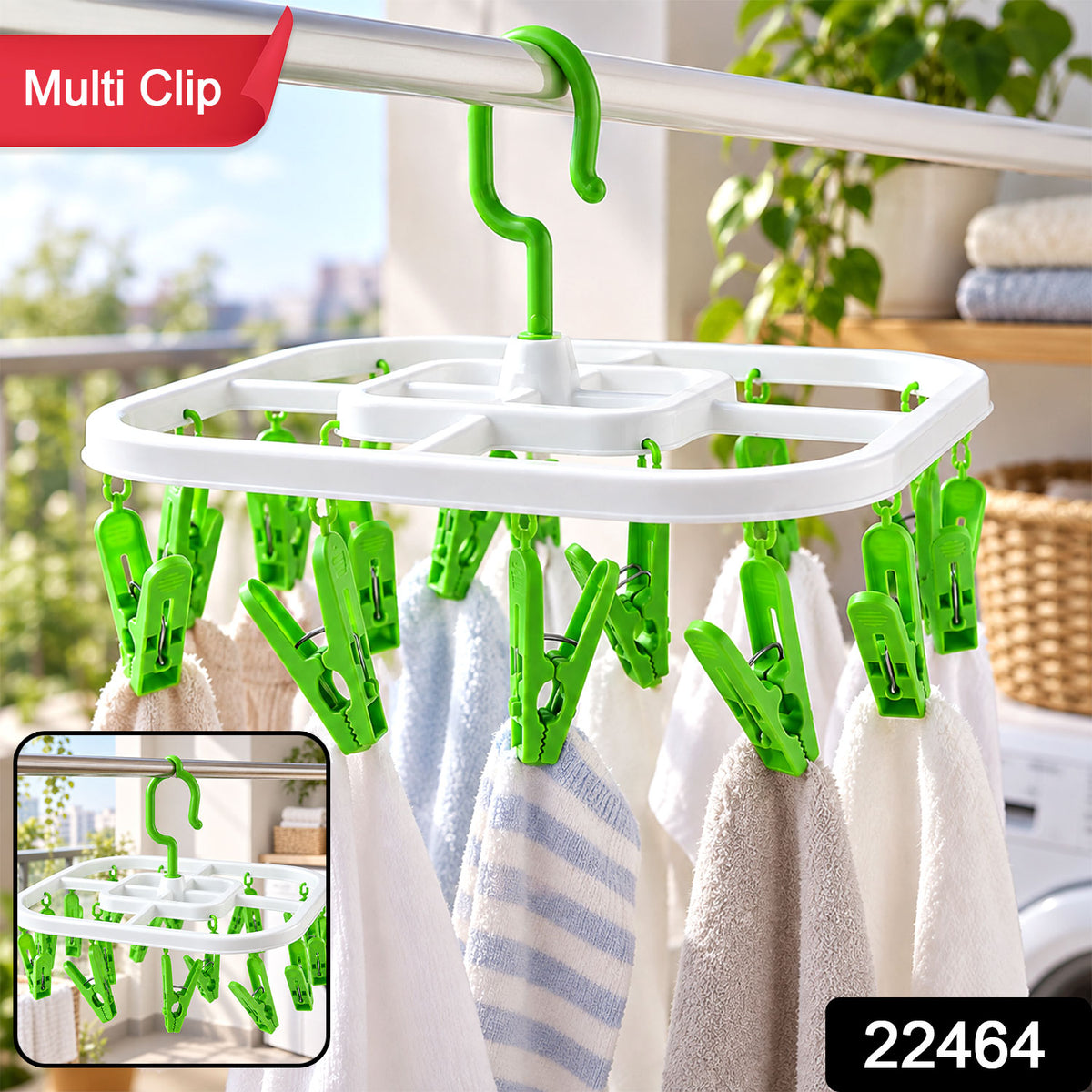 Plastic Clip Hanger Drying Rack with Detachable Hook for Socks and Small Clothes (1 Pc)